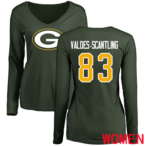Green Bay Packers Green Women #83 Valdes-Scantling Marquez Name And Number Logo Nike NFL Long Sleeve T Shirt